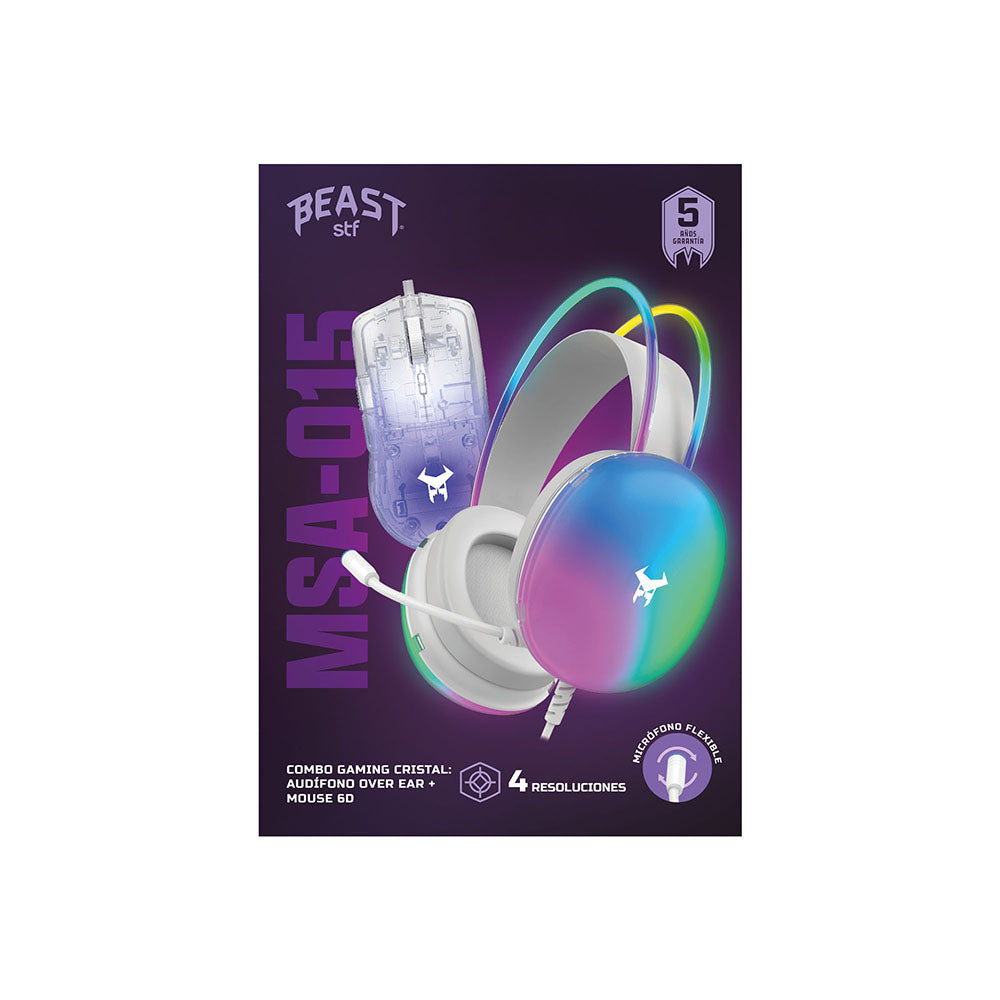 Kit Gaming STF MSA-015 Cristal Audífono On Ear RGB + Mouse 6D Ergonómico