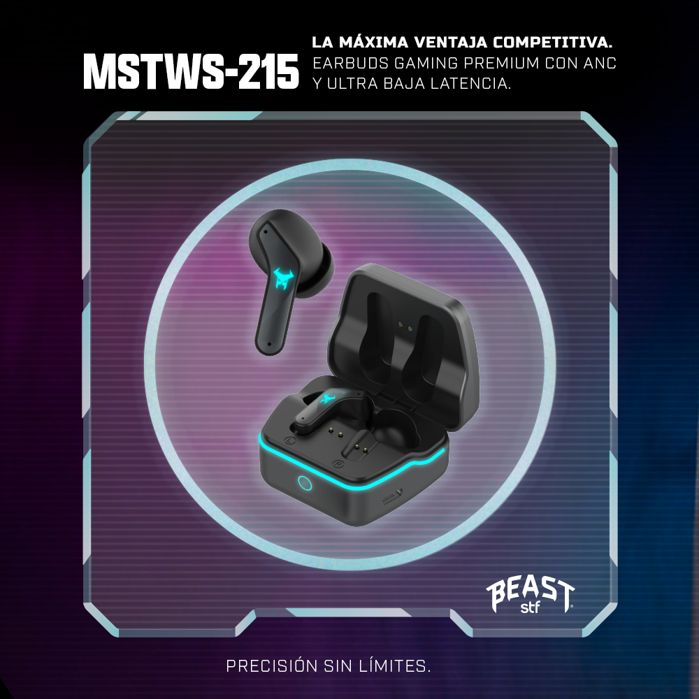 Audifonos Inalambricos Tws MSTWS-215 Gaming Beast STF ANC ENC Doble Conexión Luz Led