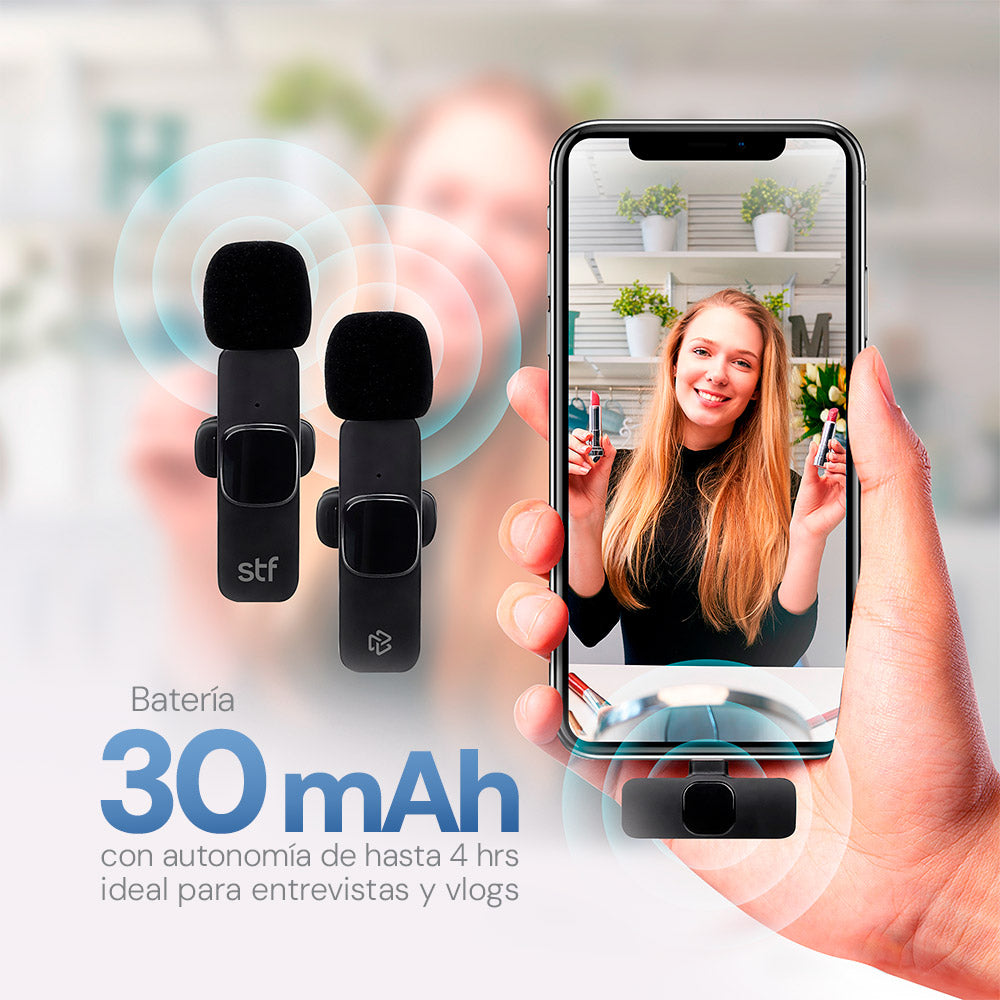 Kit STF 2 Micrófonos inalámbricos para celular Tipo C - Lightning con estuche