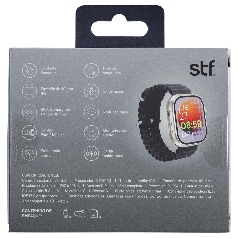 Smartwatch Reloj Kronos Grand STF Pantalla IPS 49 mm Carga Inalámbrica Llamadas IP67