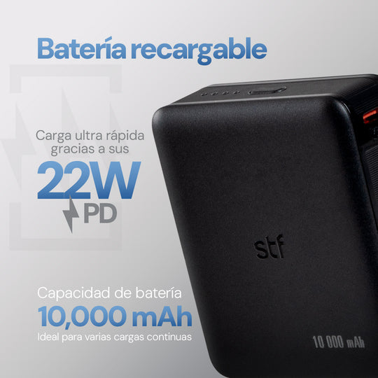 Batería Power Bank: 10,000 mAh, 22W, Carga Ultra Rápida