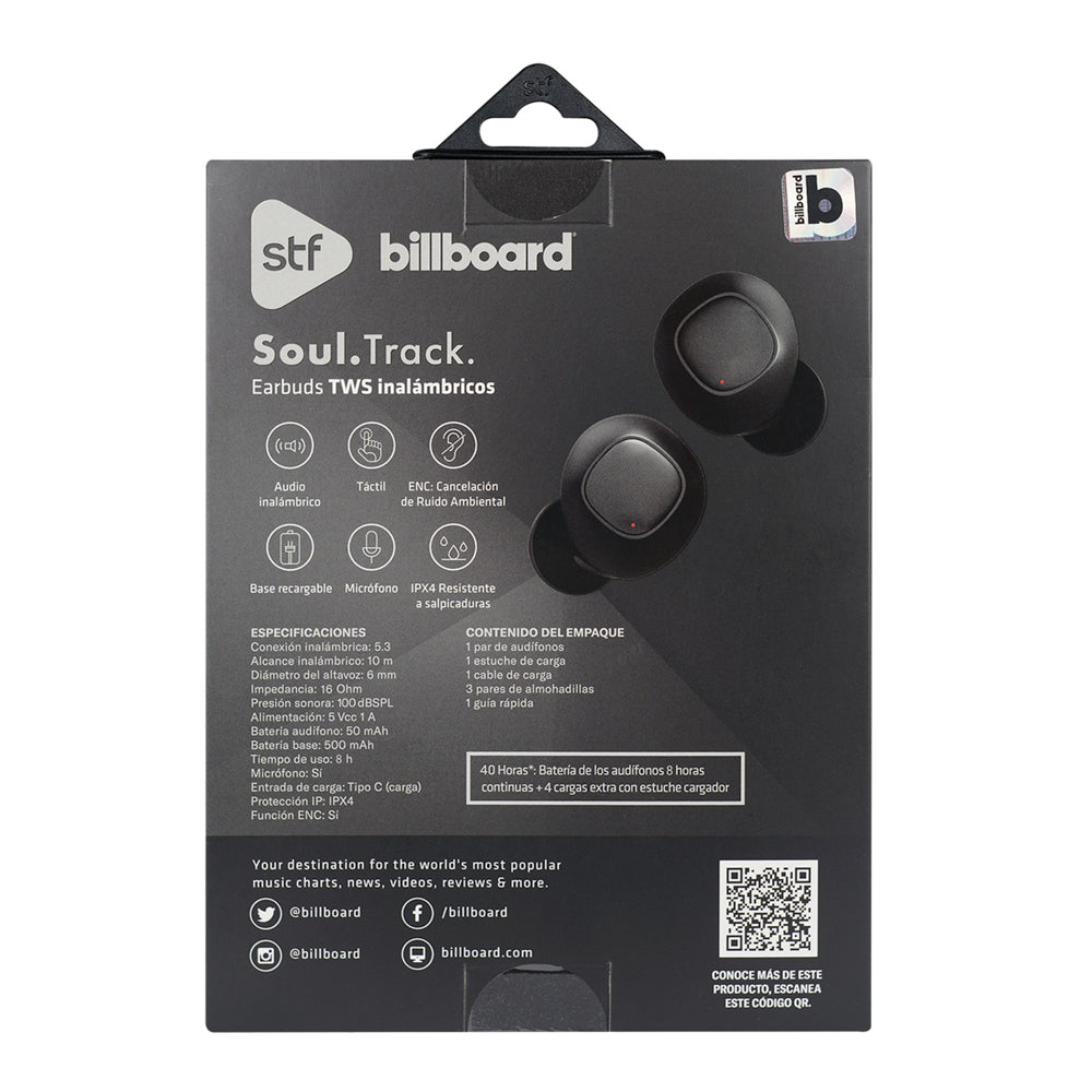 Audifonos Inalambricos Tws Soul Track STF - Billboard 40hrs Uso ENC Protección IPX4 Negro