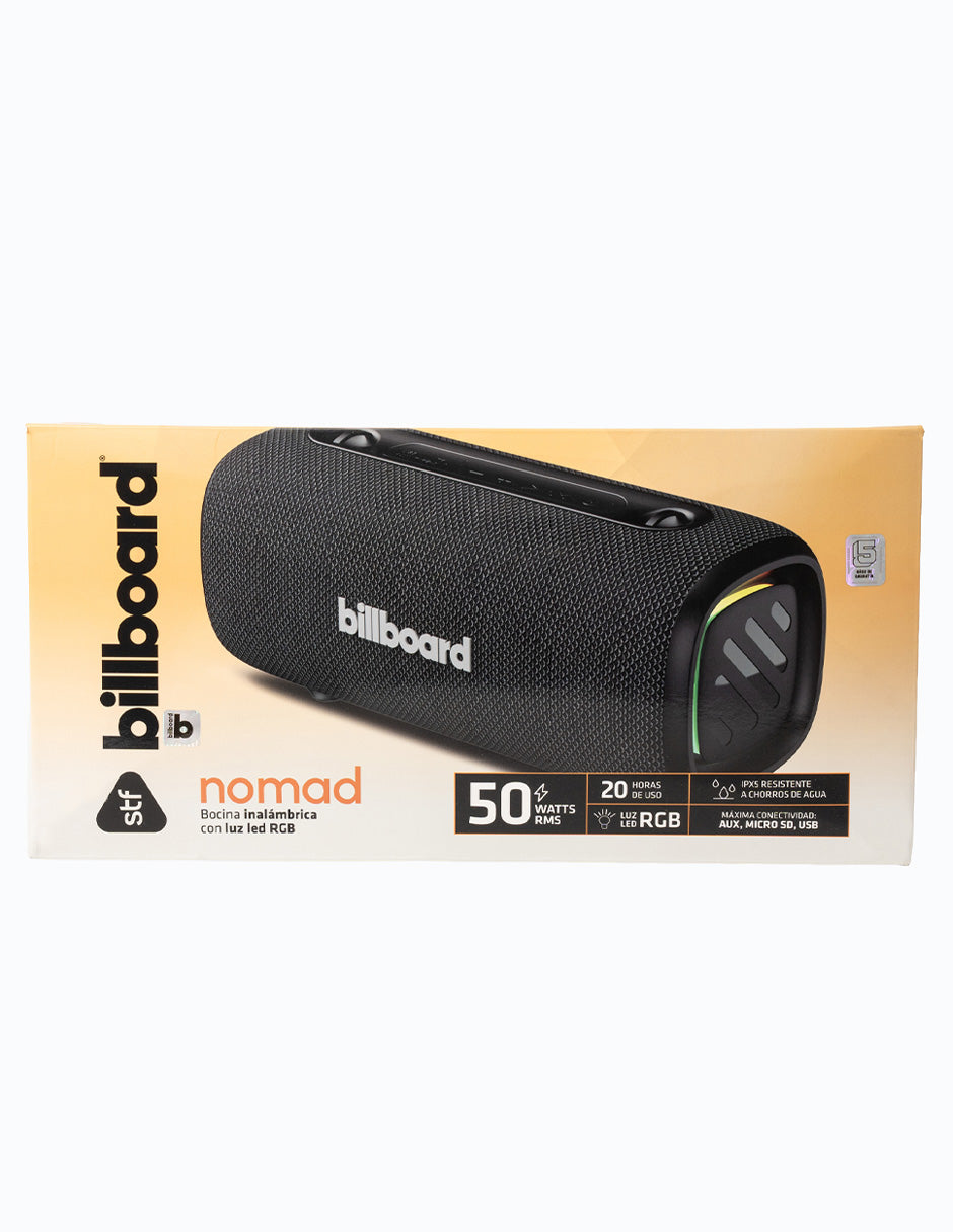 Bocina Portátil Billboard Nomad STF 50W 6hrs Uso Función Tws IPX5 Negro