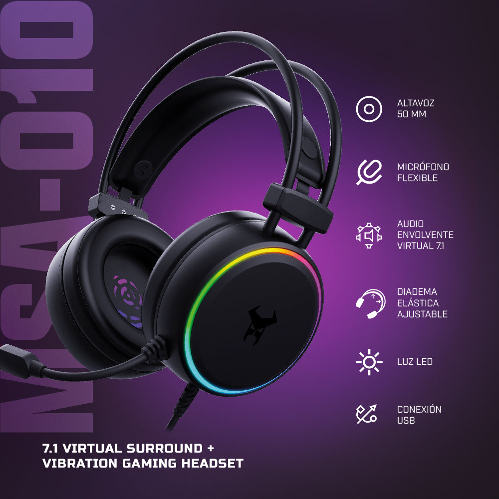 Audifonos Alambricos On Ear MSA-010 Gaming Beast STF Audio Virtual 7.1 Micrófono Luz Led