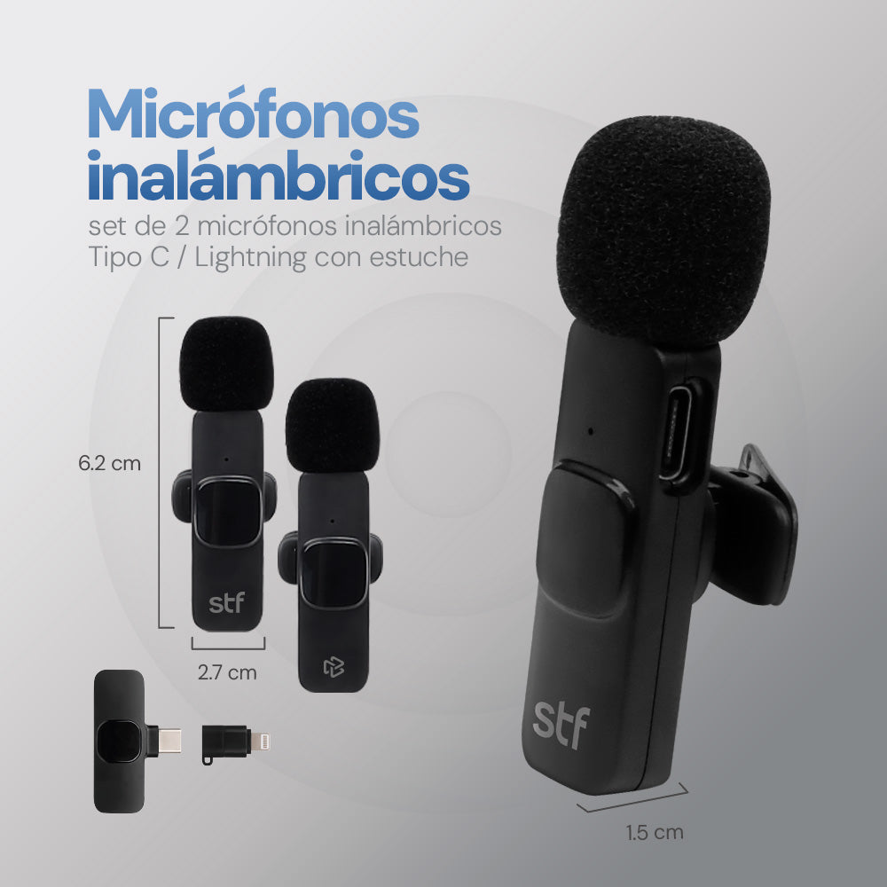 Kit STF 2 Micrófonos inalámbricos para celular Tipo C - Lightning con estuche