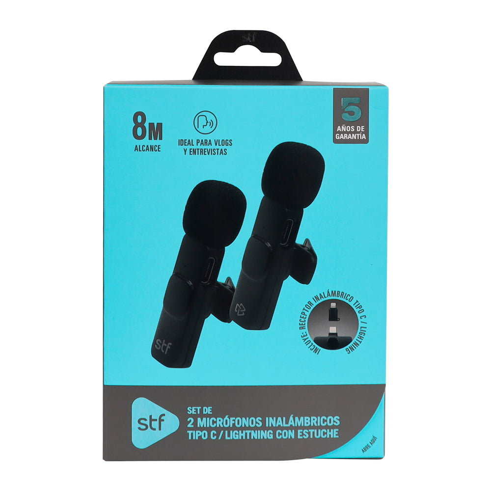 Kit STF 2 Micrófonos inalámbricos para celular Tipo C - Lightning con estuche