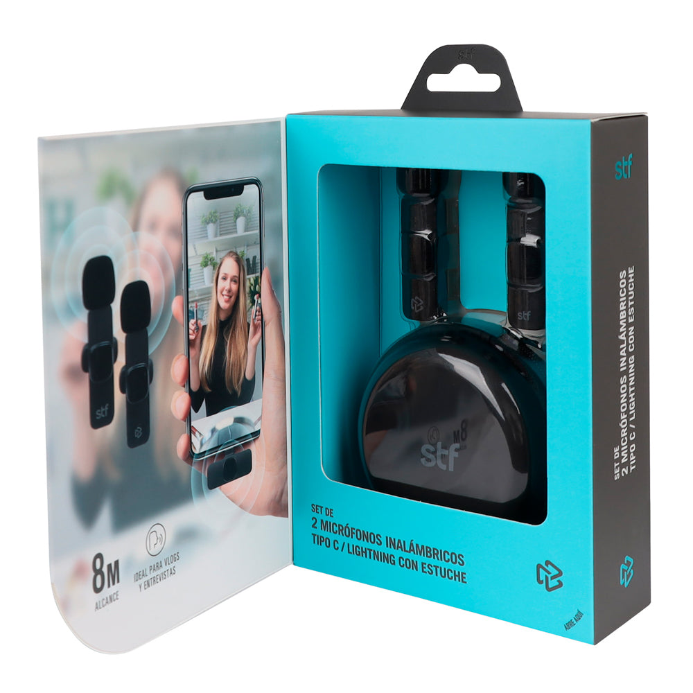 Kit STF 2 Micrófonos inalámbricos para celular Tipo C - Lightning con estuche