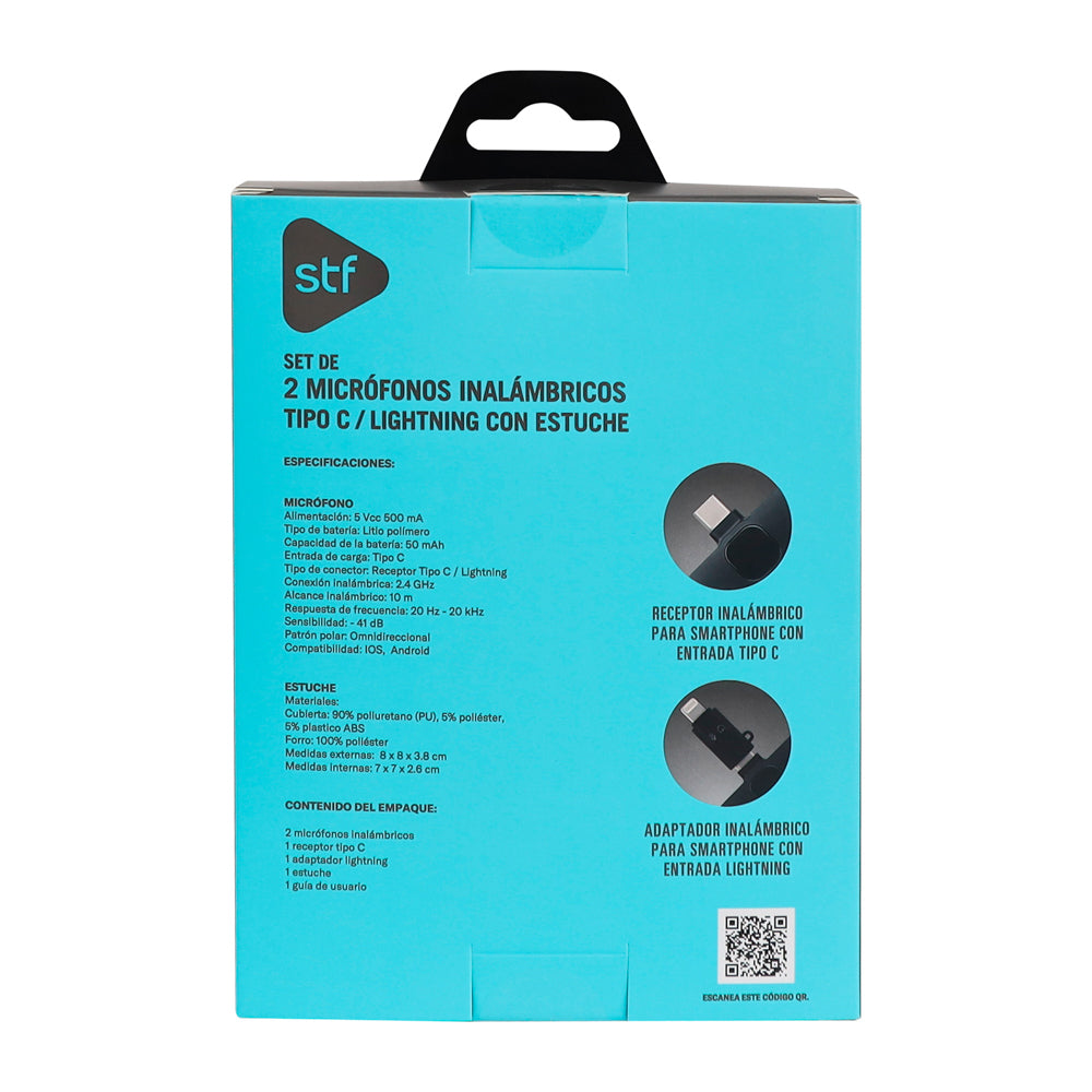 Kit STF 2 Micrófonos inalámbricos para celular Tipo C - Lightning con estuche