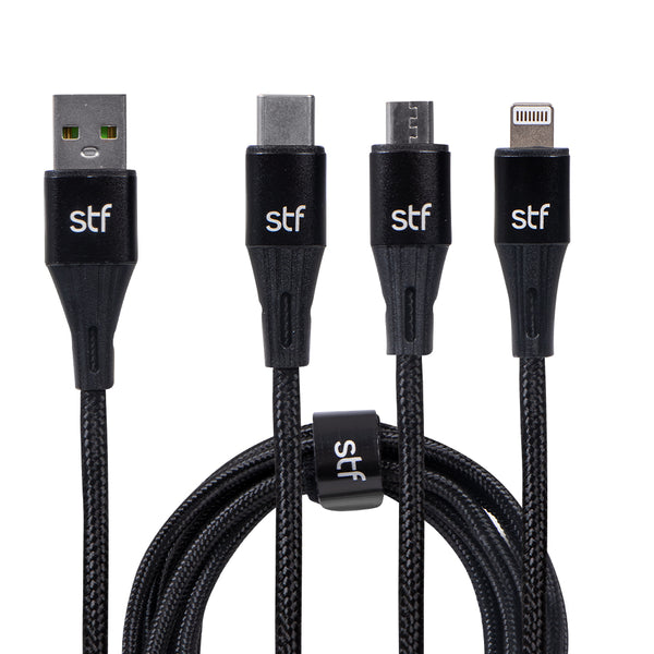 Cable para celular | STF 3 en 1 - 2A | Carga rápida 1.8 metros Negro