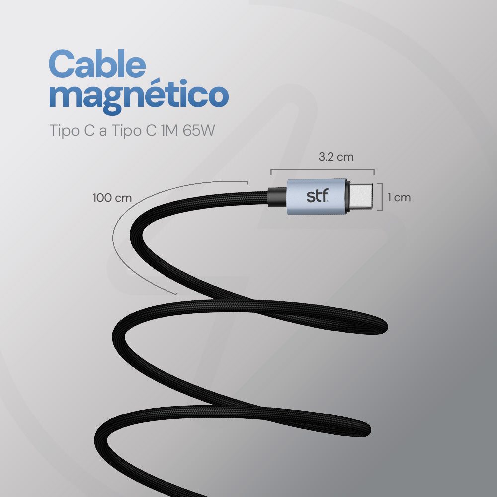 Cable Magnético Tipo C a Tipo C STF Carga Rápida, 65W, Transferencia de datos, Negro