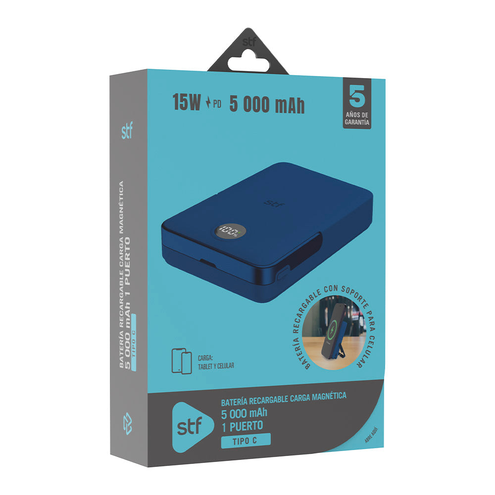 Batería Portátil Power Bank STF 5000 mAh 20W Carga Magnética Azul