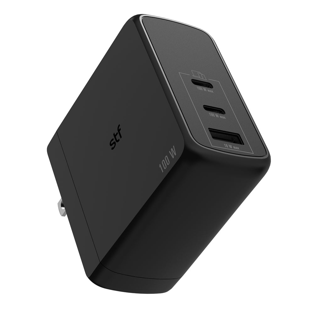 Cargador Pared STF GaN 100W 3 Puertos Tipo C Dual + USB Carga Ultra Rápida