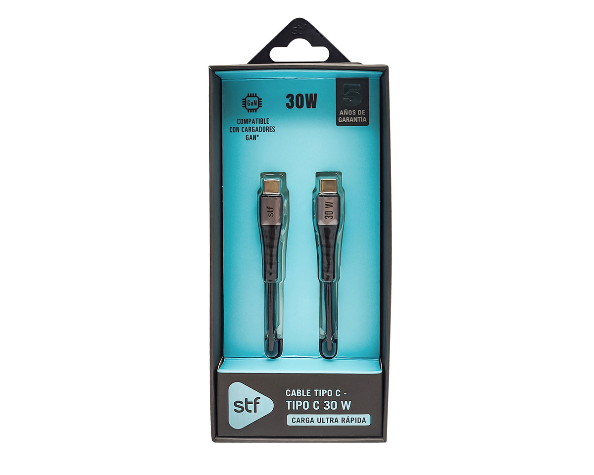 Cable Tipo C a Tipo C STF 30W Carga Rápida PD 1.8m Textil/Aluminio
