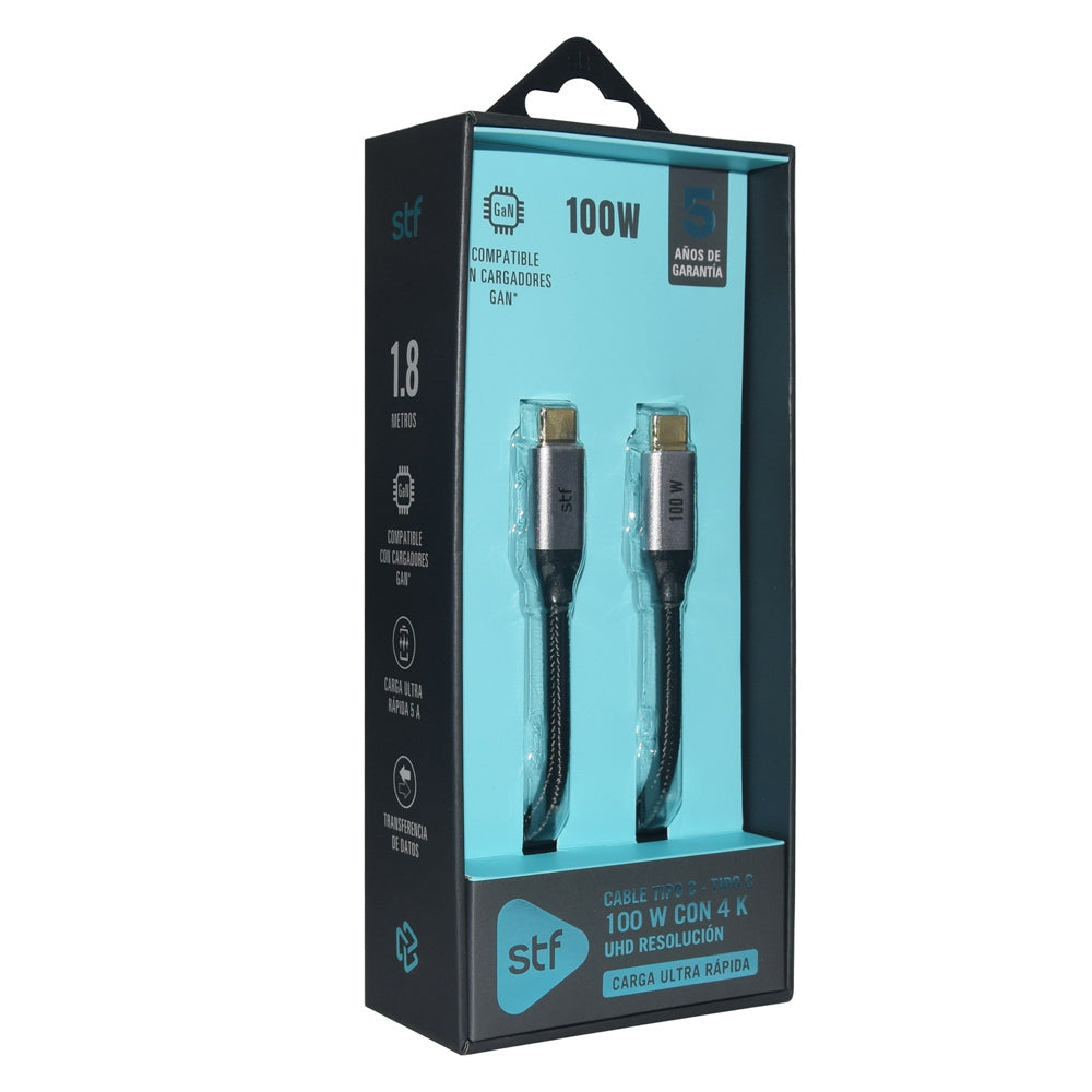 Cable USB C a C STF 100W 4K UHD 1.8m Super Carga Ultra Rápida y Video