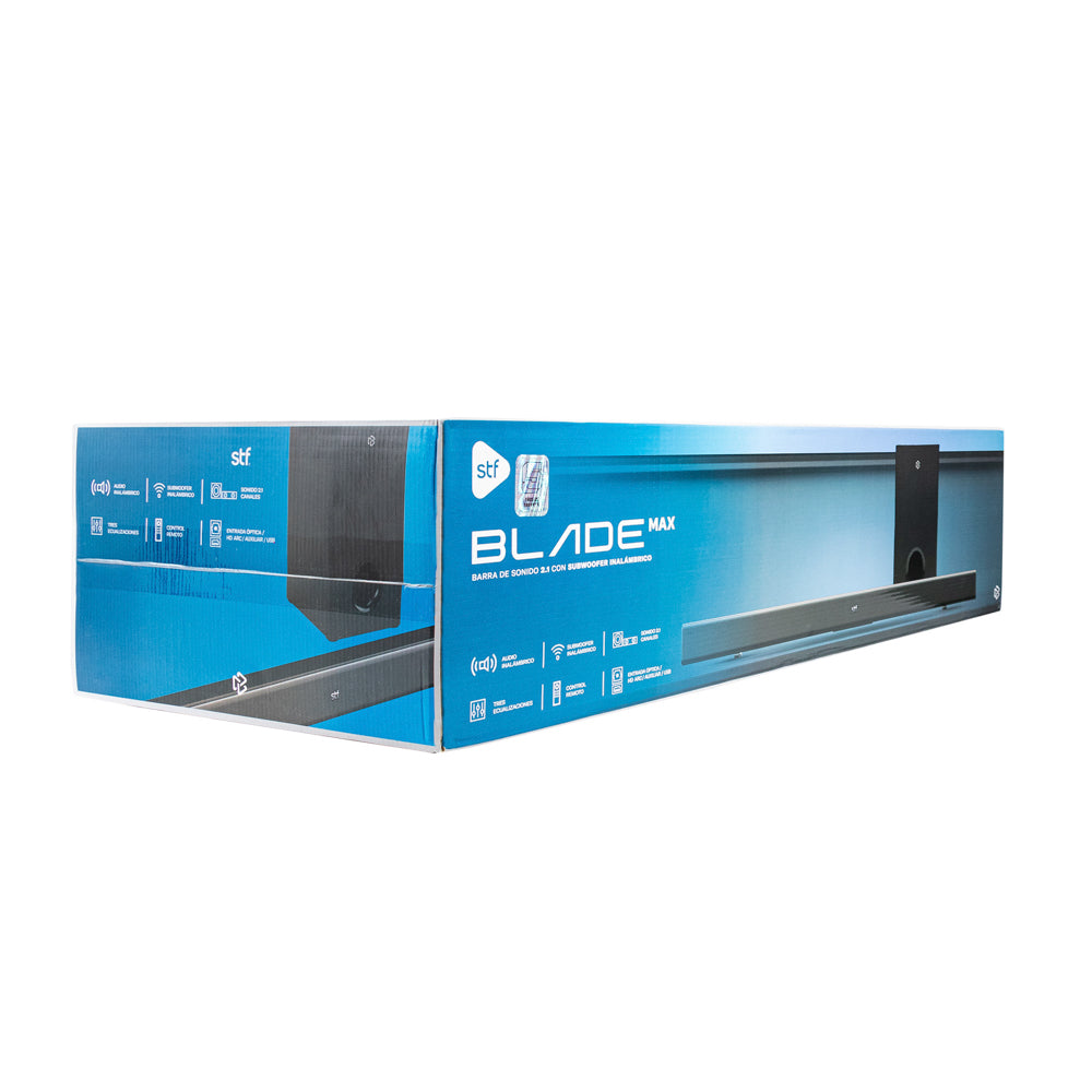 Barra de Sonido Blade Max 2.1 STF 60W Subwoofer Inalámbrico HDMI OPTICO 3.5mm AUX USB