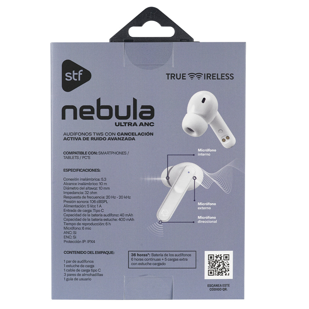 Audifonos Inalambricos Tws Nebula Ultra STF 36hrs Uso Ultra ANC 6 Micrófonos Protección IPX4