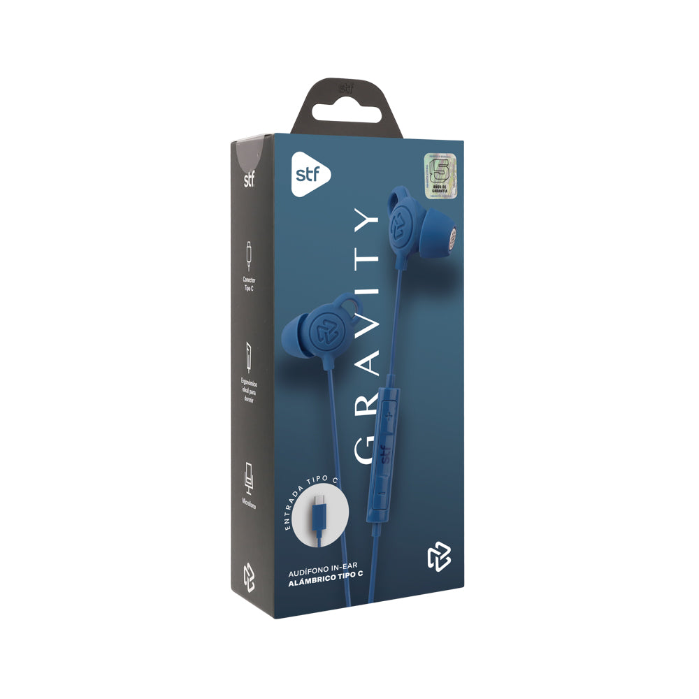 Audifonos alámbricos In Ear Gravity STF Tipo C, Micrófono, Azul
