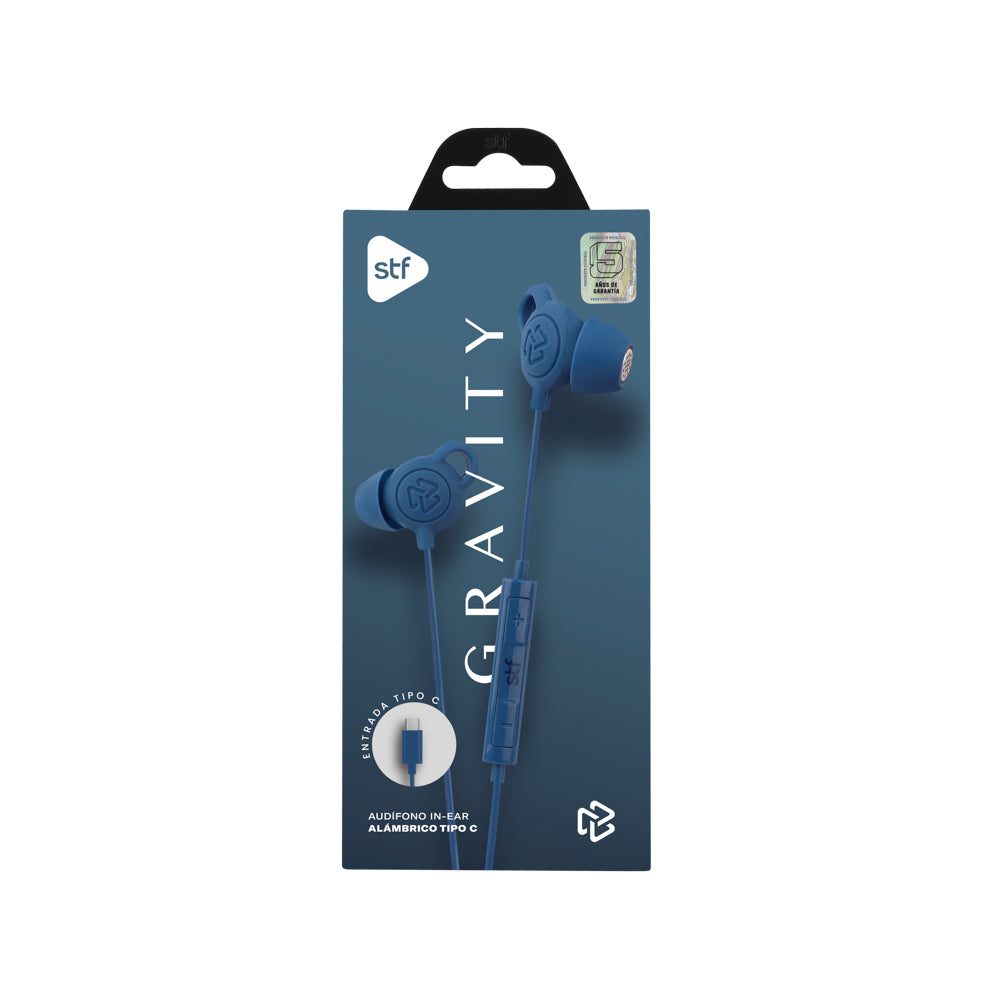 Audifonos alámbricos In Ear Gravity STF Tipo C, Micrófono, Azul