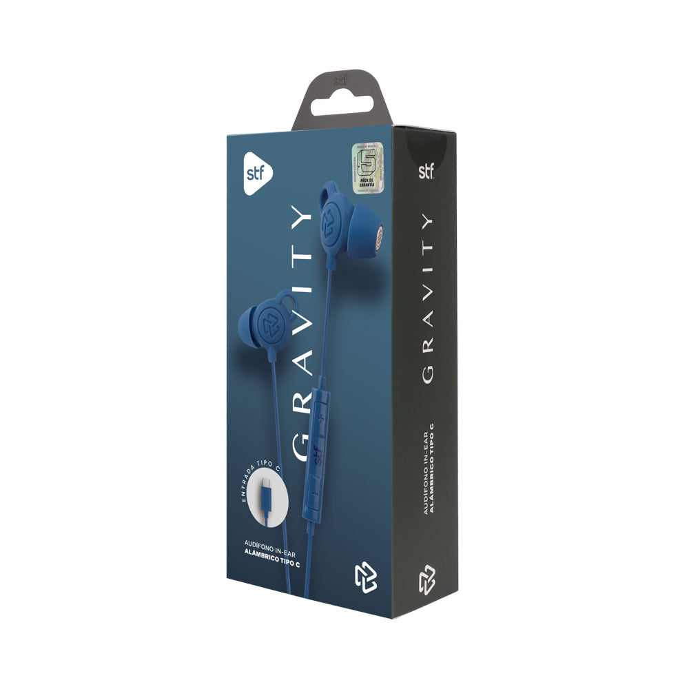 Audifonos alámbricos In Ear Gravity STF Tipo C, Micrófono, Azul