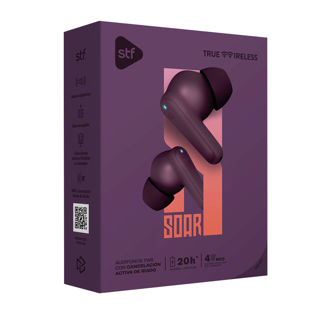 Audifonos Inalambricos Tws Soar STF 20hrs Uso ANC 4 Micrófonos Morado