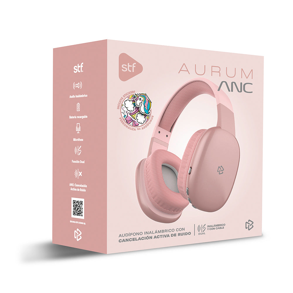 Audifonos Inalambricos On Ear Aurum STF ANC 8hrs Uso Rosa