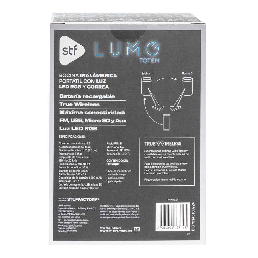 Bocina Portátil Lumo Totem 3 STF 10W 7hrs Uso Función Tws