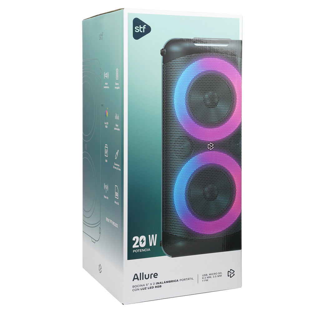 Bocina Portátil Allure 5x2 STF 20W 3hrs Uso Función Tws Negro