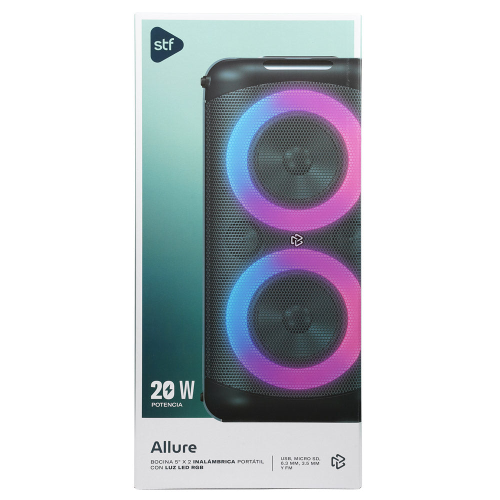 Bocina Portátil Allure 5x2 STF 20W 3hrs Uso Función Tws Negro