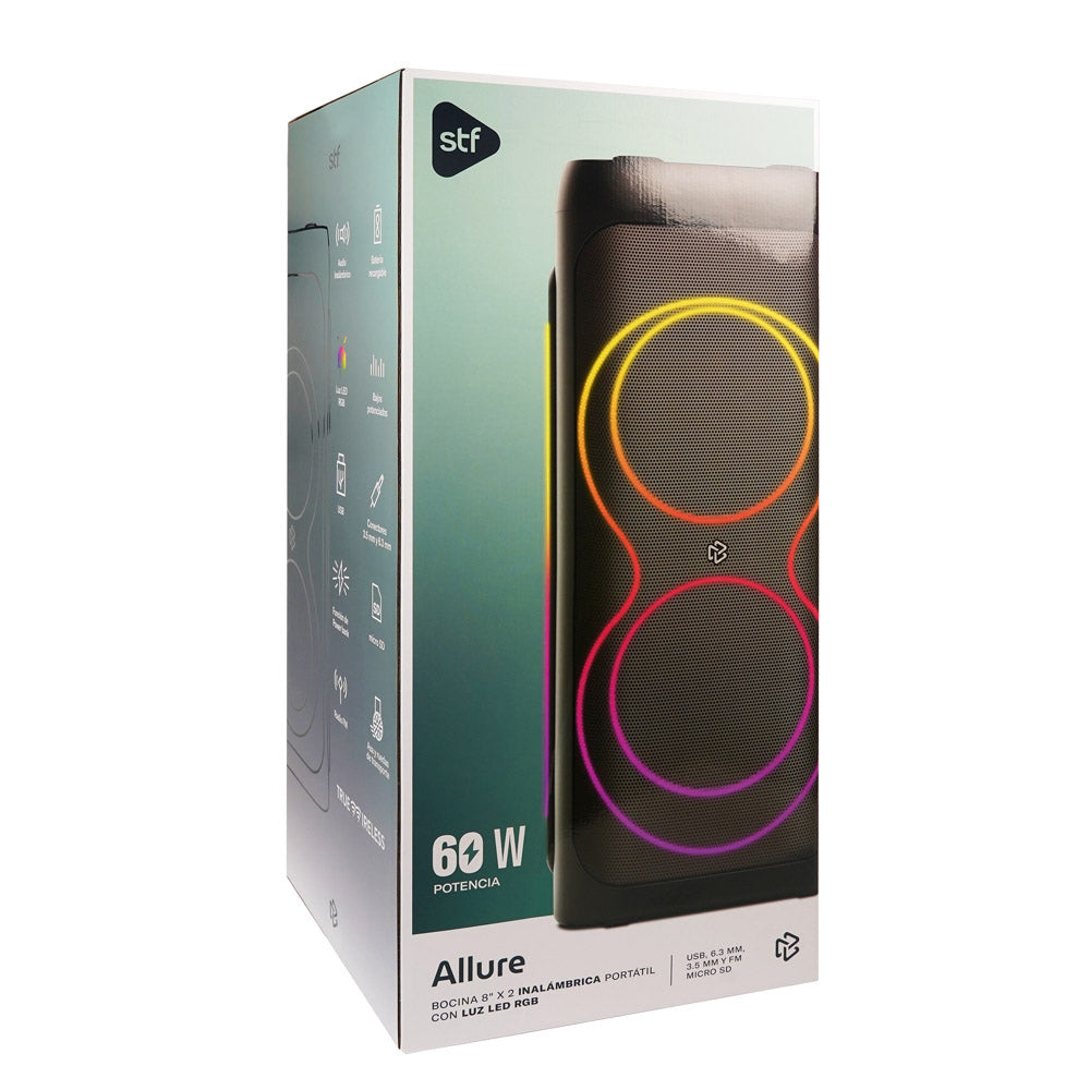 Bocina Portátil Allure 8 STF 60W 3hrs Uso Función Tws