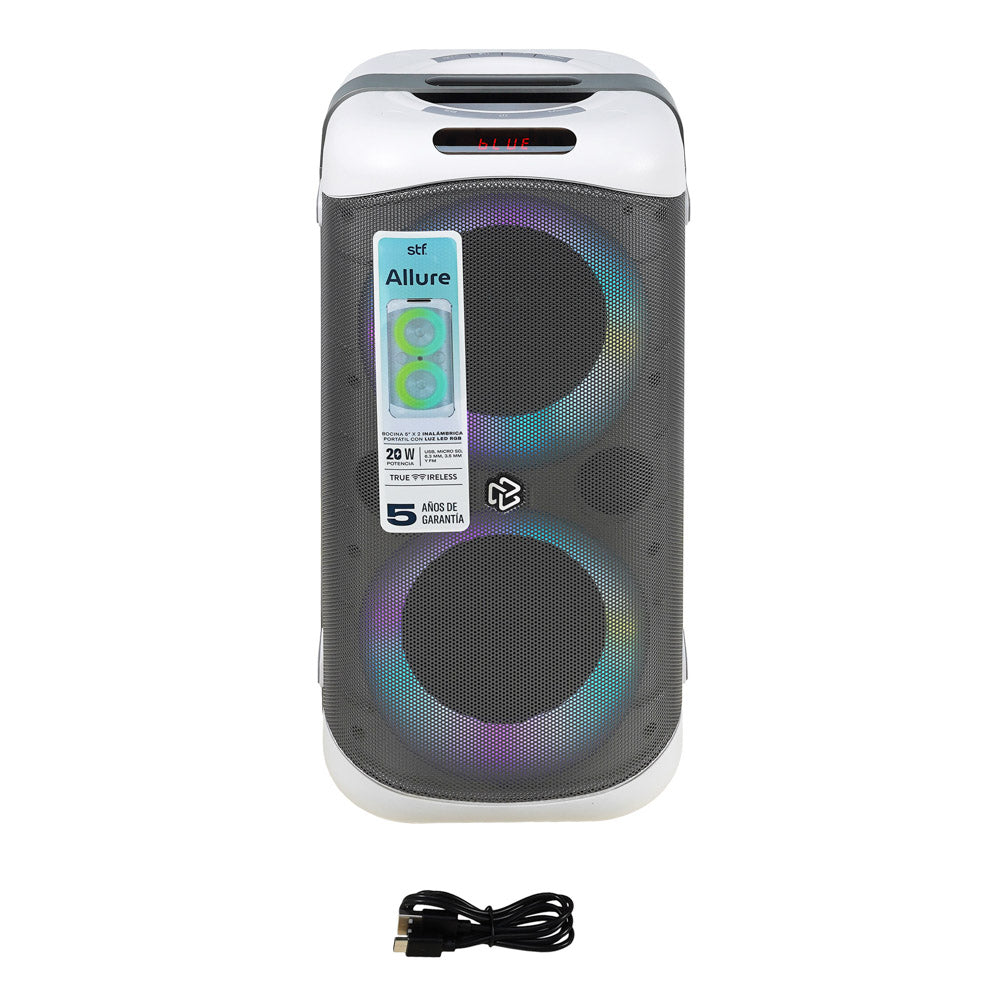Bocina Portátil Allure 5x2 STF 20W 3hrs Uso Función Tws Blanca