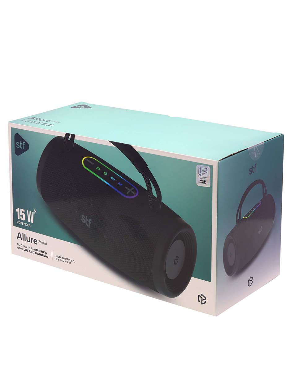 Bocina Portatil STF Allure Stand con Led RGB 15W RMS, TWS y radio FM