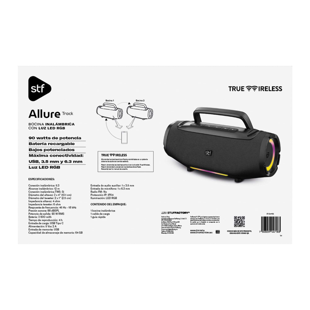 Bocina Inalámbrica Allure Track STF 90W 4hrs Uso IPX4