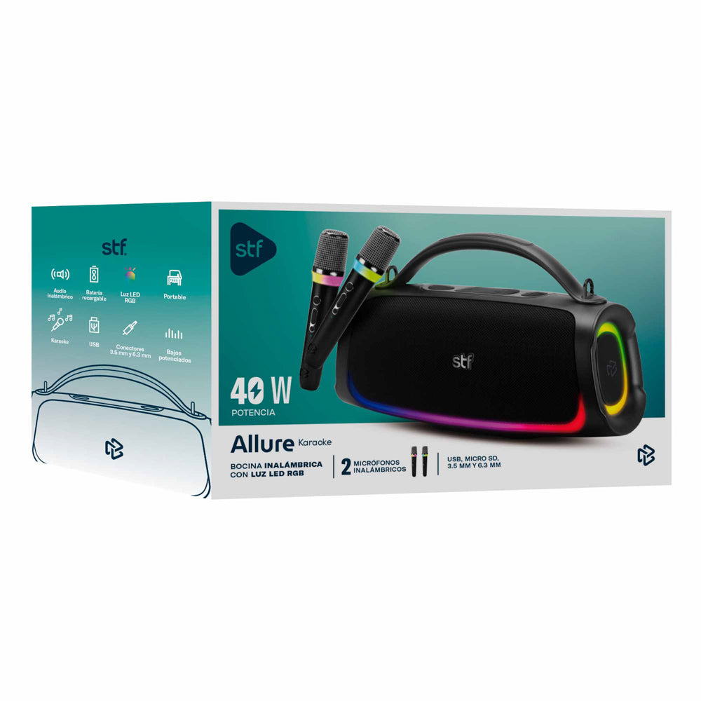 Bocina Inalámbrica Allure Karaoke STF 40W 10hrs Uso
