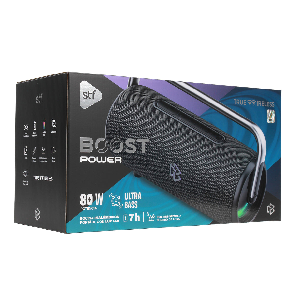 Bocina Portátil Boost Power STF 80W 7hrs Uso Función Tws con Power Bank