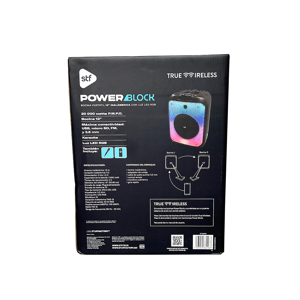 Bocina Portatil Power Block 12 STF 40W 4hrs Uso Funcion Tws