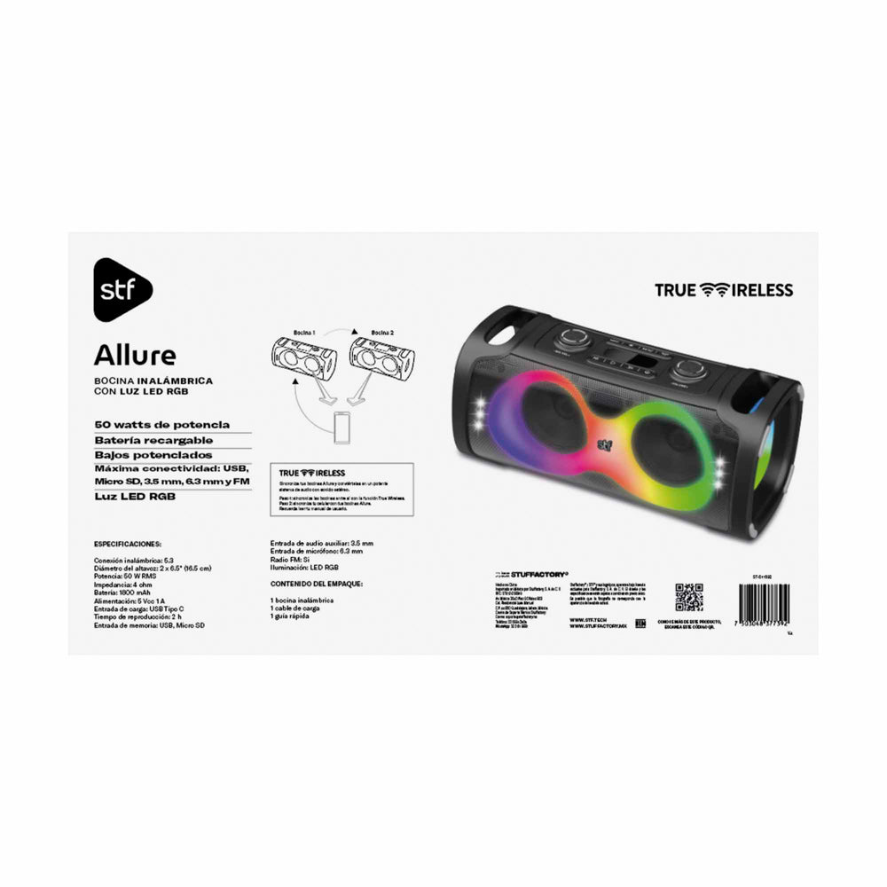 Bocina Portatil Allure Doble 6.5 STF 50W 2hrs Uso