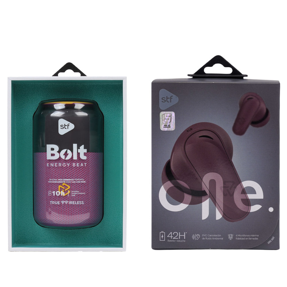 Kit STF Audífonos One TWS ENC + Bocina inalámbrica BOLT color Morado