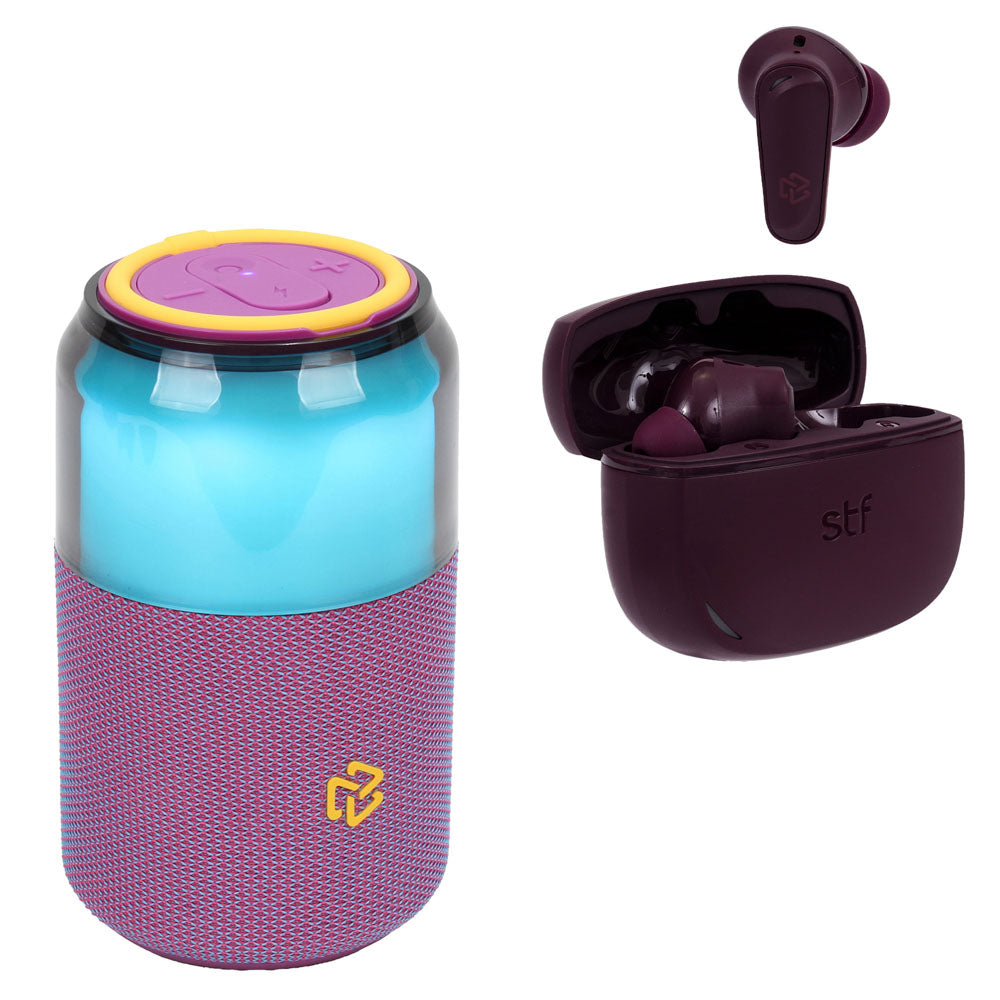 Kit STF Audífonos One TWS ENC + Bocina inalámbrica BOLT color Morado