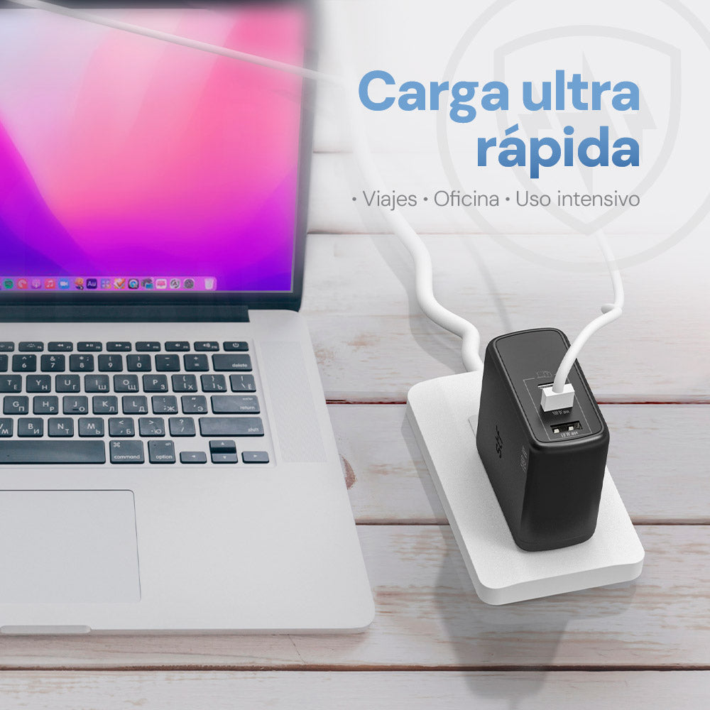 Cargador Pared STF GaN 100W 3 Puertos Tipo C Dual + USB Carga Ultra Rápida