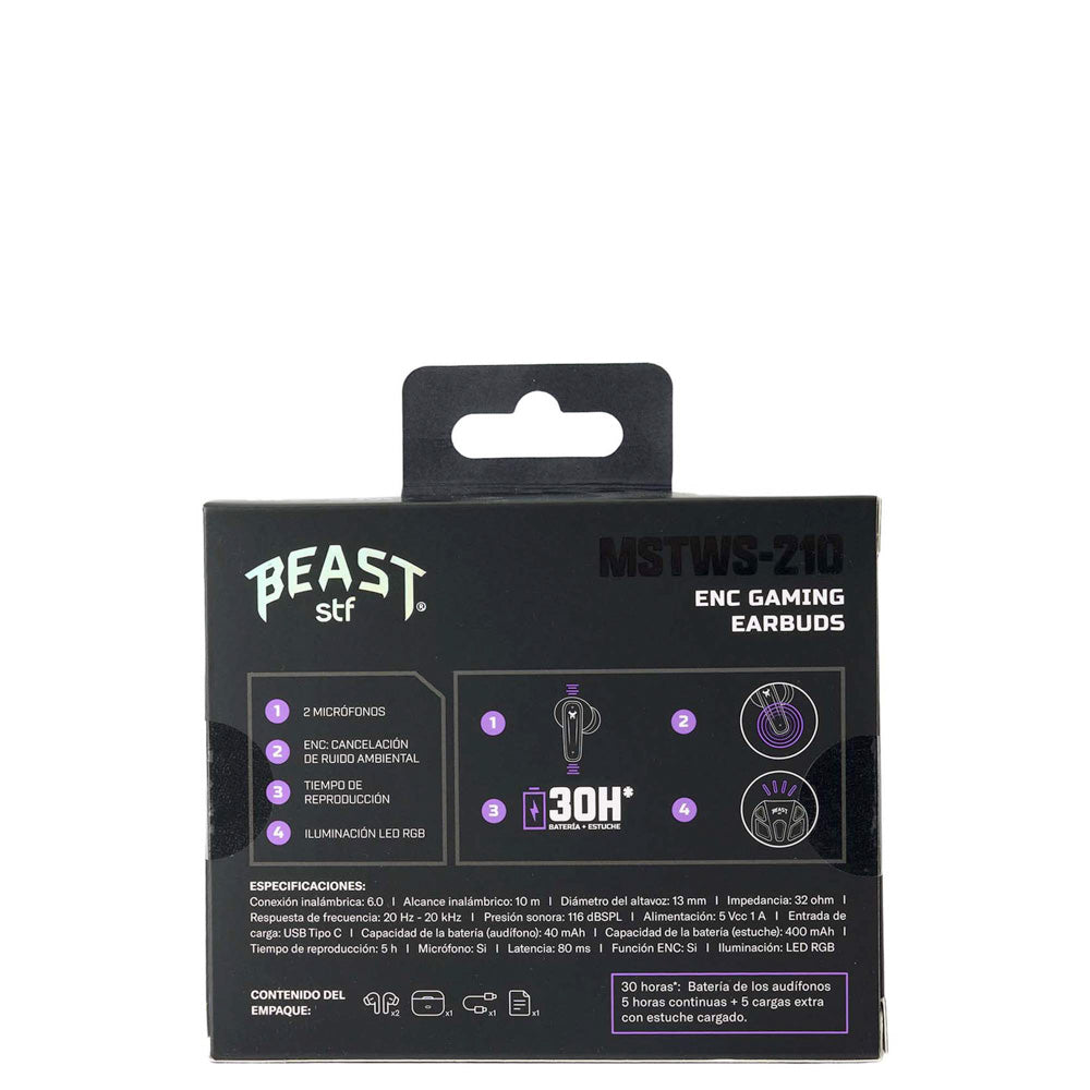 Audifonos Inalambricos Tws MSTWS-210 Gaming Beast STF ENC Luz Led