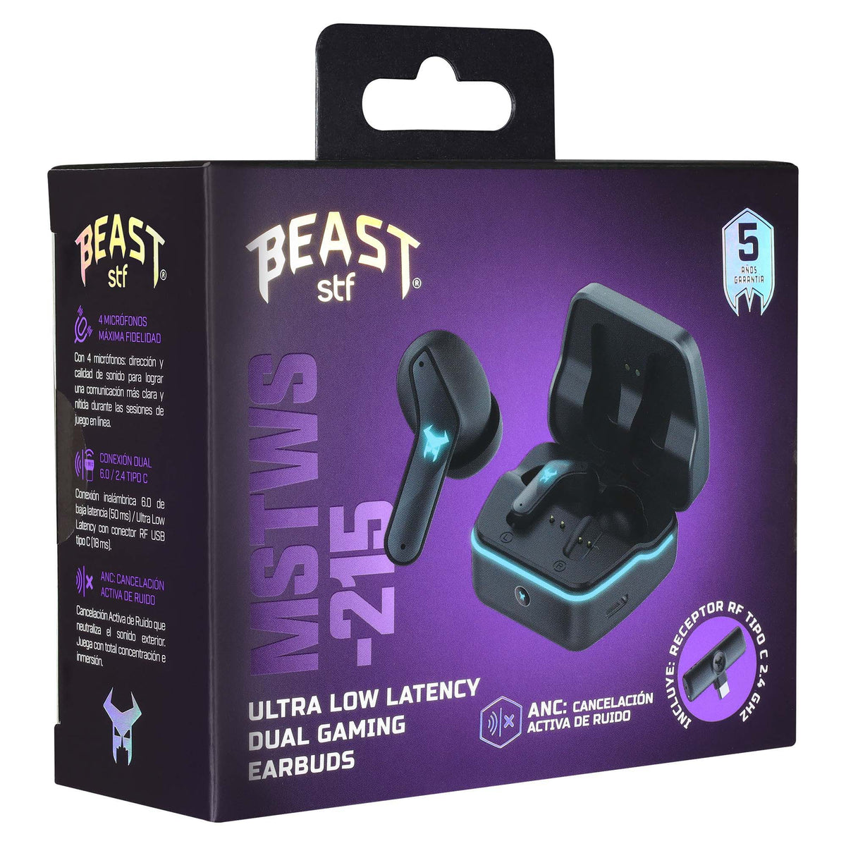 Audifonos Inalambricos Tws MSTWS-215 Gaming Beast STF ANC ENC Doble Conexión Luz Led