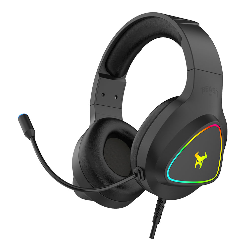 Audifonos Alambricos On Ear Muspell Prime Gaming Beast STF Bocina 50mm Micrófono Luz Led Negro