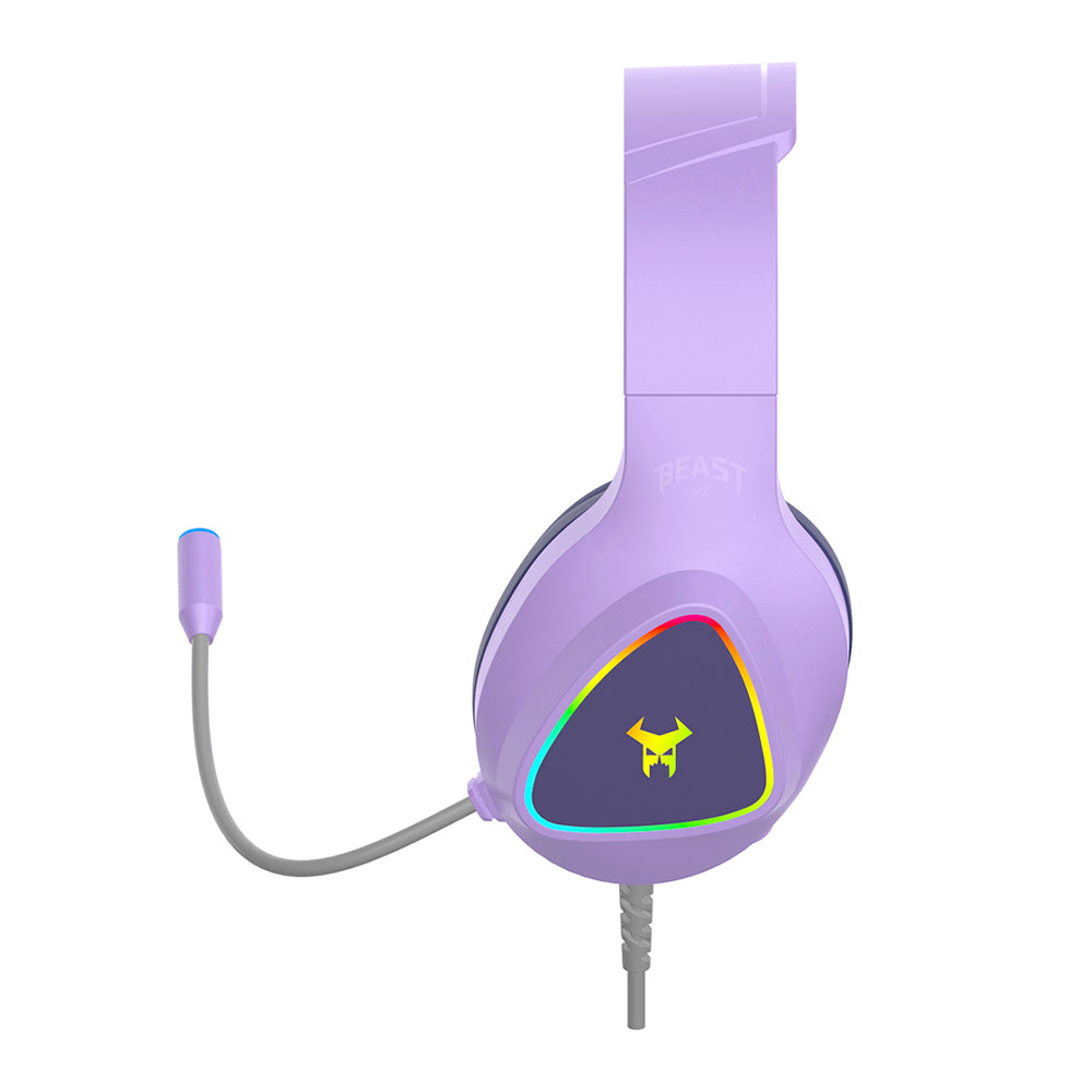 Audifonos Alambricos On Ear Muspell Prime Gaming Beast STF Bocina 50mm Micrófono Luz Led Lila