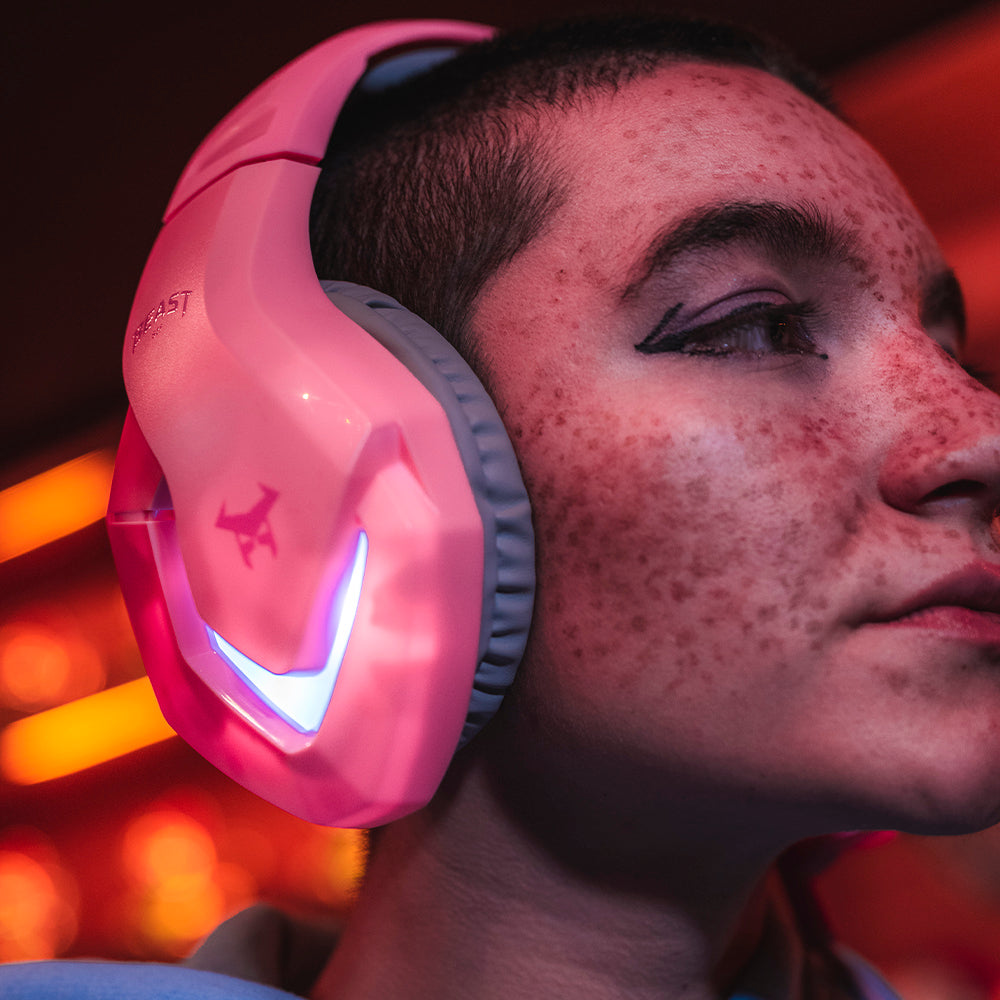 Audífonos Alámbricos Gamer On ear Beast STF Muspell Tournament Hi-Fi, 3.5 mm, Rosa