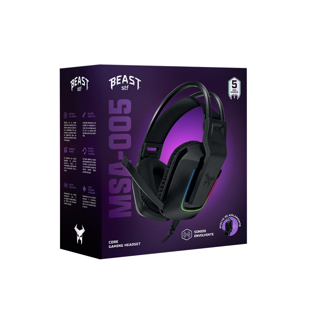 Audifonos Alambricos On Ear MSA-005 Gaming Beast STF Micrófono Conexión 3.5 mm Luz Led