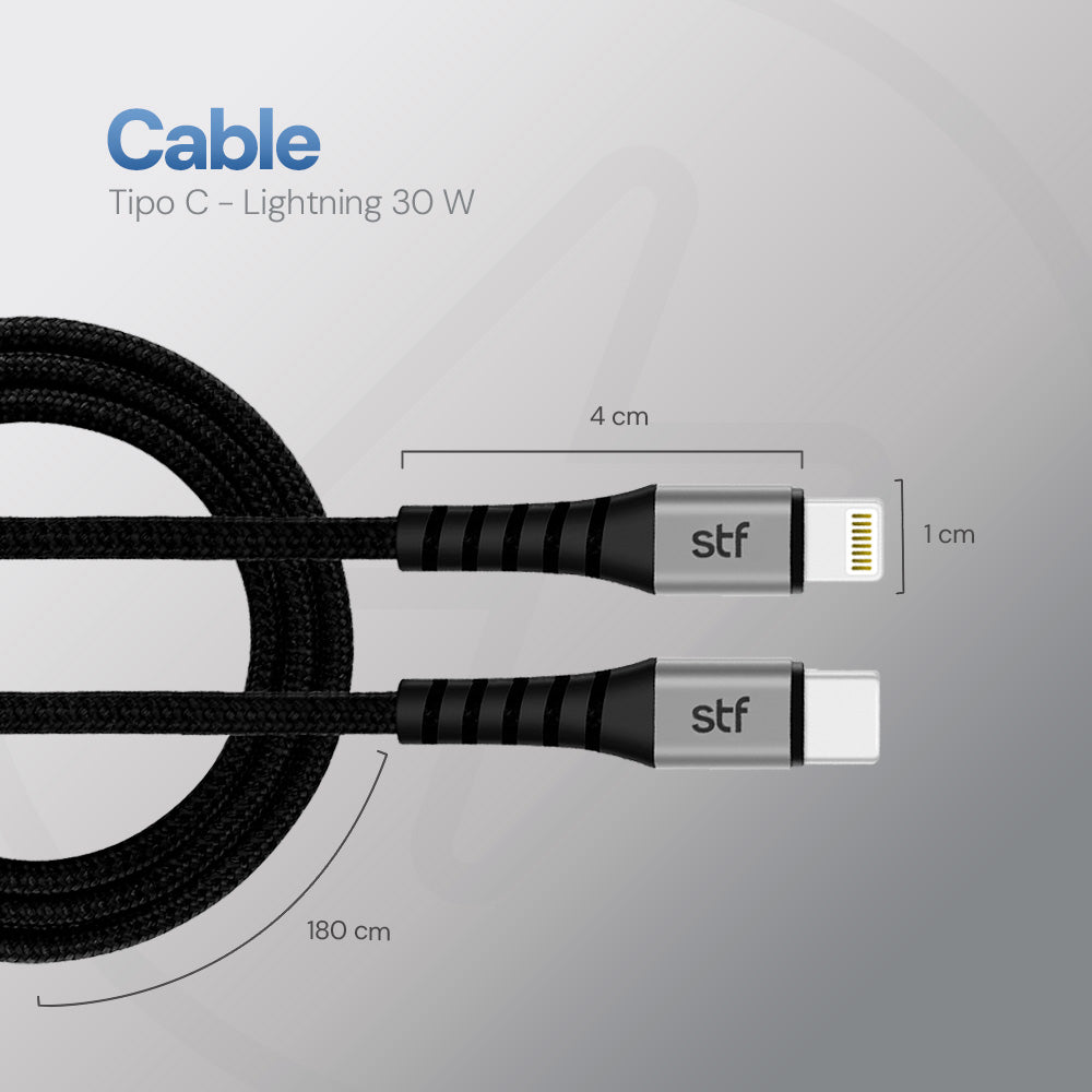 Cable Tipo C a Lightning STF 1.8m Carga Ultra Rápida 30W MFi Certificado