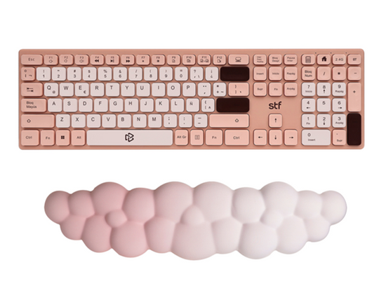 Kit Teclado inalámbrico + Reposa muñecas  | STF VIVA | Para computadora rosa