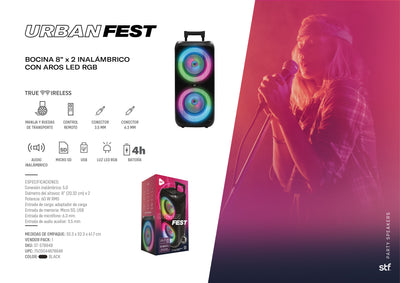 Bafle Bocina Portatil Urban Fest 8x2 STF 60W, 4 hrs