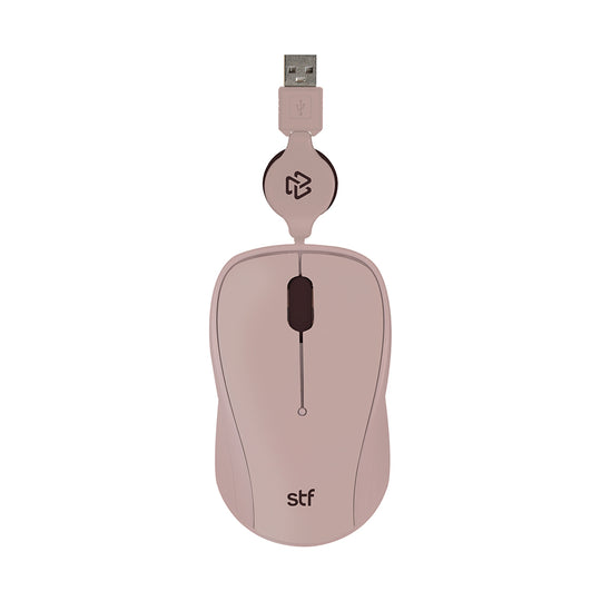 Mouse Alámbrico Retráctil VIVA: 1600 DPI: Ergonómico, USB, 80cm, Nude