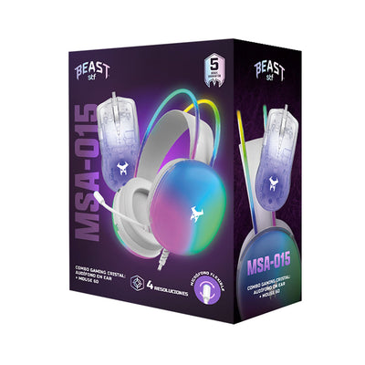 Kit Gaming STF MSA-015 Cristal Audífono On Ear RGB + Mouse 6D Ergonómico